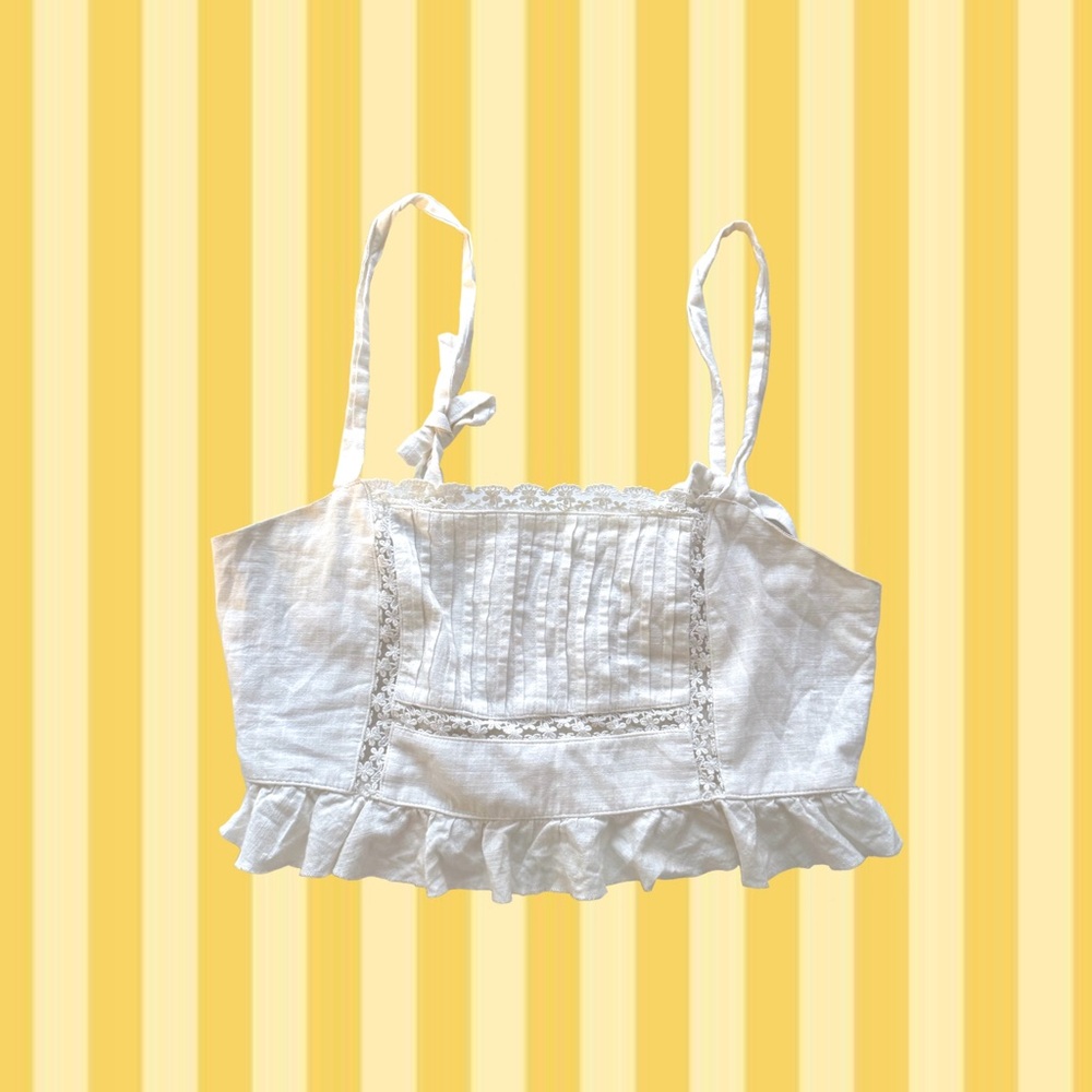 Princess Polly White Ruffle Crop Top with Tie Straps